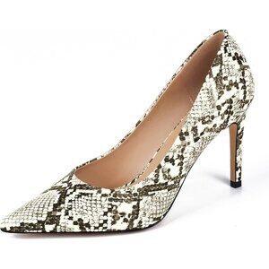 Women's Beige Synthetic Snake Skin Pumps Pointed Toe Stiletto Slip On Heels